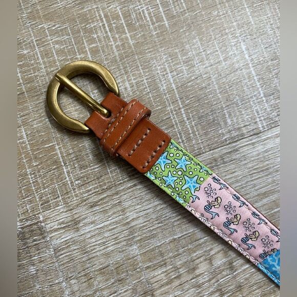 Vineyard Vines Patchwork Silk Leather Buckle Belt Women’s XS Preppy Coastal - Picture 5 of 12